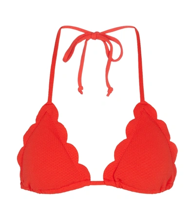 Marysia + Net Sustain Broadway Scalloped Recycled Seersucker Bikini Top In Rot