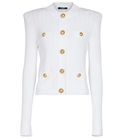 Balmain Button-embellished Knitted Cardigan In White