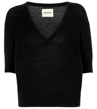 Khaite Sierra Cashmere V Neck Crop Sweater In Black