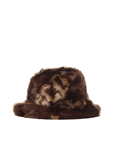 Gcds Buket Hat In Ecological Fur With Logo In Brown