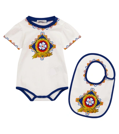Dolce & Gabbana Baby棉质连身衣与围兜套装 In White