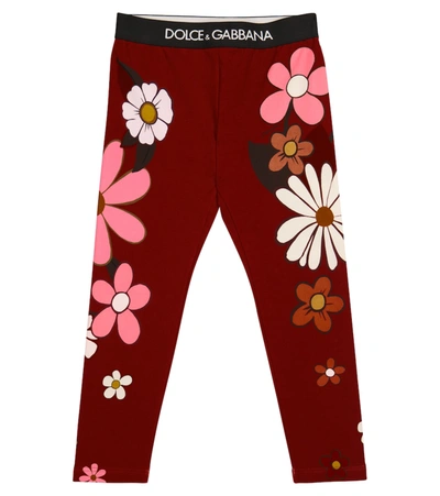 Dolce & Gabbana Babies' Floral Stretch-cotton Leggings In Red