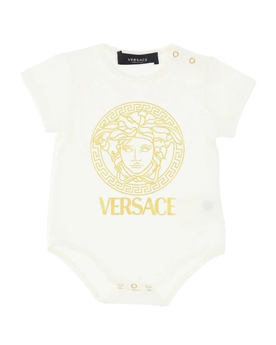 Versace Kid's Medusa Logo Bodysuit In Whitegold