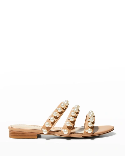 Allegra James Crosby Pearly Caged Flat Sandals In Nude