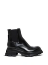 ALEXANDER MCQUEEN BLACK LEATHER ANKLE BOOTS