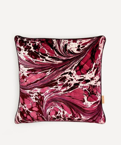 Susi Bellamy Mulberry Fantasy Marbled Velvet Square Cushion In Purple
