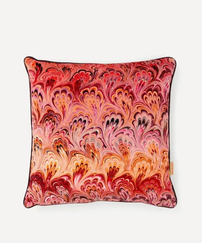 Susi Bellamy Blush Bouquet Marbled Velvet Square Cushion In Pink