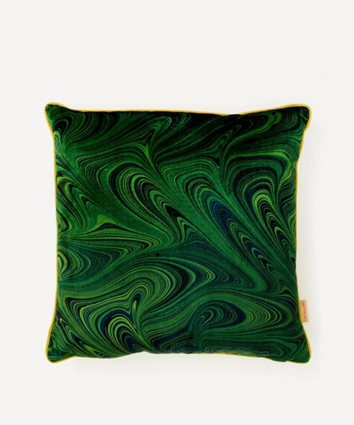 Susi Bellamy Malachite Marbled Velvet Square Cushion In Green