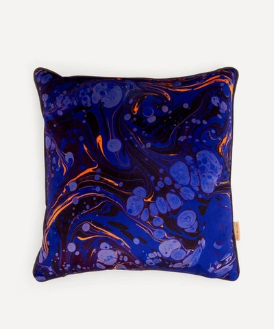 Susi Bellamy Sapphire Marbled Velvet Square Cushion In Blue