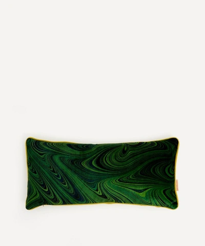 Susi Bellamy Malachite Marbled Velvet Oblong Cushion In Green