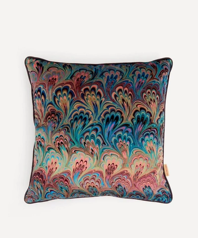 Susi Bellamy Teal Bouquet Marbled Velvet Square Cushion