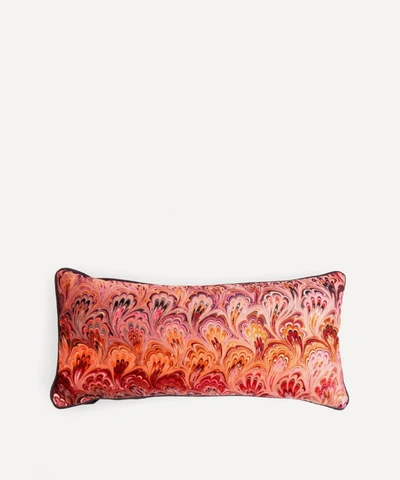 Susi Bellamy Blush Bouquet Marbled Velvet Oblong Cushion In Pink