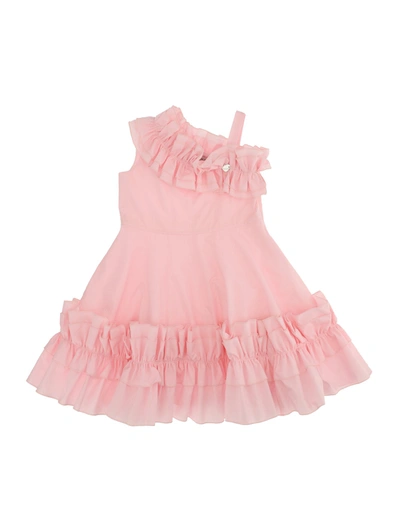 Monnalisa One Shoulder Ruffled Dress In Pink