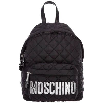 Moschino Logo Patched Quilted Backpack In Black