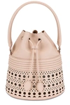 Alaïa Laser-cut Corset Bucket Top-handle Bag In Galet