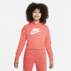 Nike Sportswear Club Big Kids' French Terry Cropped Hoodie In Magic Ember,white,pink Foam