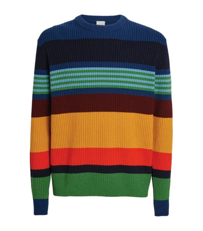 Paul Smith Crew-neck Striped Ribbed Wool Sweater In Multi