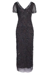 Pisarro Nights Beaded Mesh Column Gown In Slate