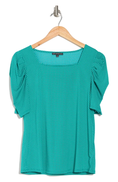 Adrianna Papell Printed Moss Crepe Square Neck Top In Emerald/ivory Small Dot