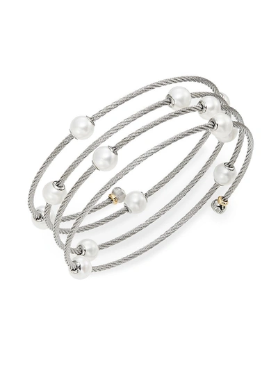 Alor Women's Classique 1.6mm White Round Freshwater Pearl, 18k White Gold & Stainless Steel Bracelet