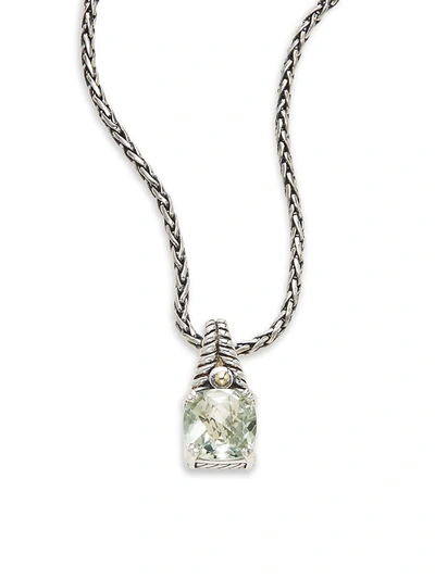 Effy Women's Green Amethyst, Sterling Silver & 18k Yellow Gold Square Pendant Necklace