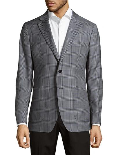 Saks Fifth Avenue Made In Italy Men's Plaid Buttoned Jacket In Grey