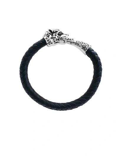 Effy Men's Leather Woven Leopard Bracelet In Black