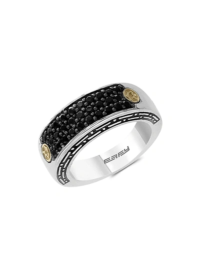 Effy Men's 18k Yellow Gold, Sterling Silver & Black Sapphire Pavé Ring