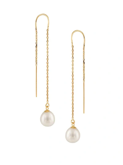 Masako Women's 14k Yellow Gold & 7.5-8mm White Drop Cultured Pearl Threader Chain Earrings