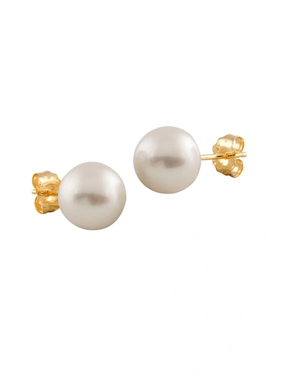 Masako Women's 14k Yellow Gold & 8-8.5mm White Cultured Pearl Stud Earrings