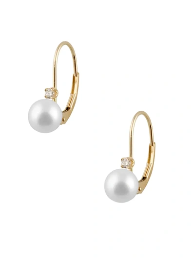 Masako Women's  Pearls 6-6.5mm White Pearl, Diamond & 14k Yellow Gold Earrings