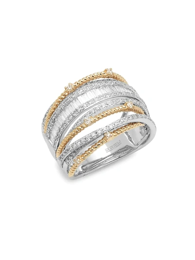 Effy Women's 14k White Gold, Yellow Gold & Baguette Diamond Multi-band Ring