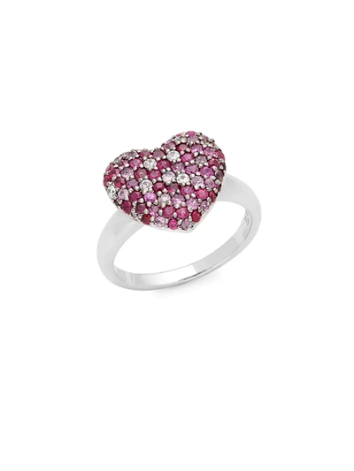 Effy Women's Sterling Silver, Ruby & Sapphire Heart Ring