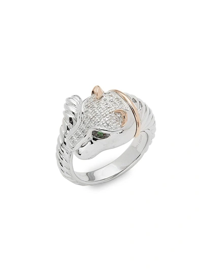 Effy Women's Two Tone 14k Goldplated Sterling Silver, 0.12 Tcw Diamond & Tsavorite Panther Ring