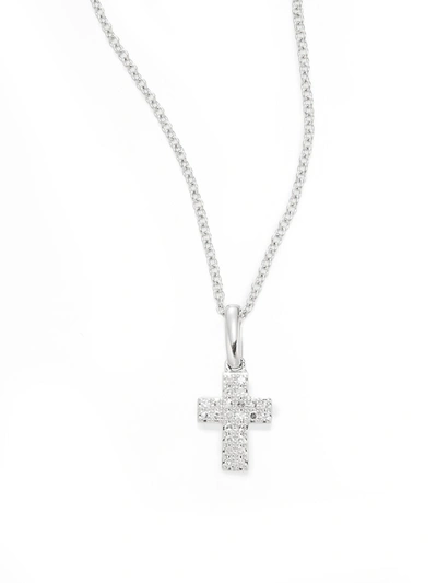 Effy Women's 14k White Gold & 0.08 Tcw Diamond Cross Pendant Necklace