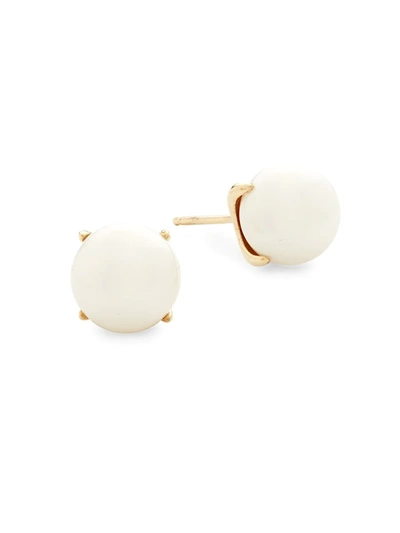 Belpearl Women's 9mm White Semi-round Freshwater Pearl & 14k Yellow Gold Stud Earrings