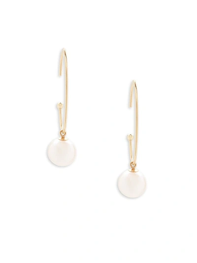 Belpearl Women's 8mm White Freshwater Pearl & 18k Yellow Gold Hoop Earrings