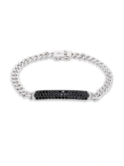 Effy Men's 925 Sterling Silver & Black Spinel Bar Pendant Chain Bracelet