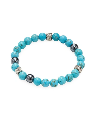 Jean Claude Men's Turquoise, Hematite And Sterling Silver Beaded Bracelet In Aqua