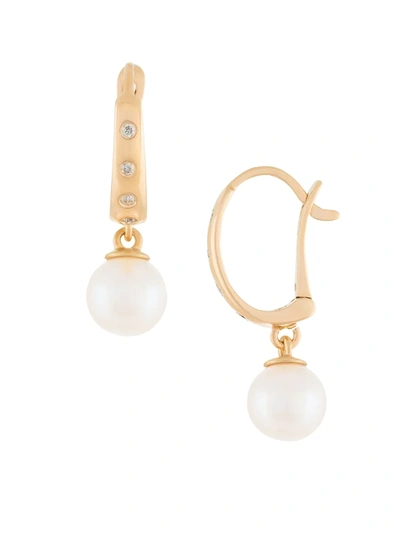 Masako Women's 14k Yellow Gold, 7-7.5mm Cultured Pearl & Diamond Drop Earrings