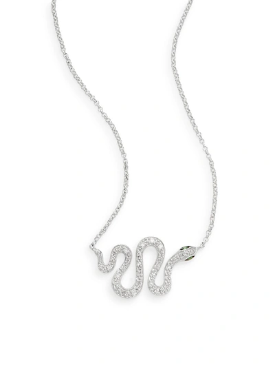 Effy Women's  Tsavorite, Diamond & 14k White Gold Snake Pendant Necklace