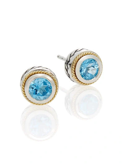 Effy Women's Blue Topaz, Sterling Silver & 18k Yellow Gold Button Earrings