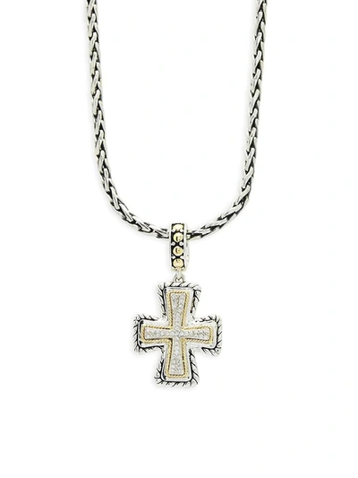 Effy Women's Two Tone 18k Gold, Sterling Silver & 0.12 Tcw Diamond Cross Pendant Necklace