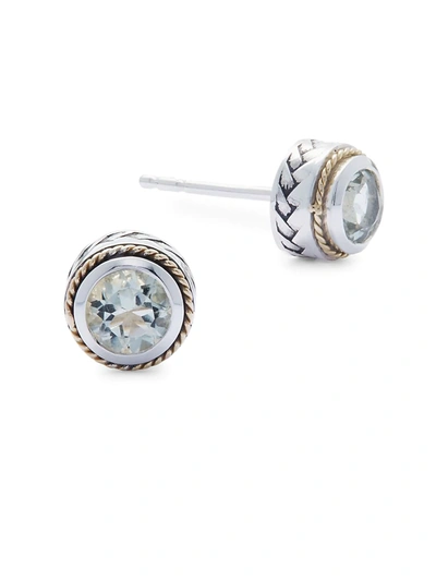 Effy Women's Green Amethyst, 18k Yellow Gold And Sterling Silver Stud Earrings