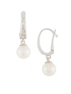 MASAKO WOMEN'S 14K WHITE GOLD, 7-7.5MM WHITE CULTURED AKOYA PEARL & DIAMOND DROP EARRINGS,0400098973640