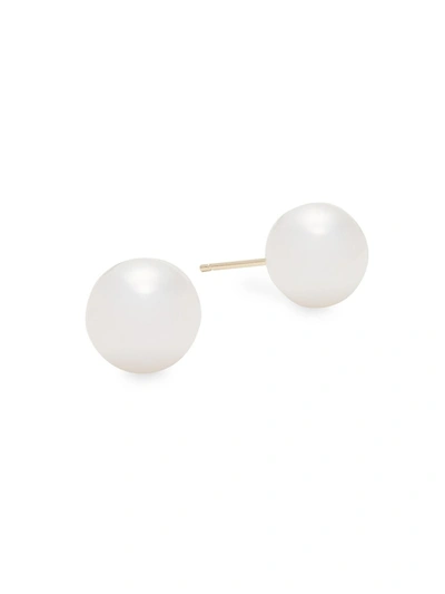 Belpearl Women's 8.5mm White Round Akoya Cultured Pearl And 14k Yellow Gold Stud Earrings