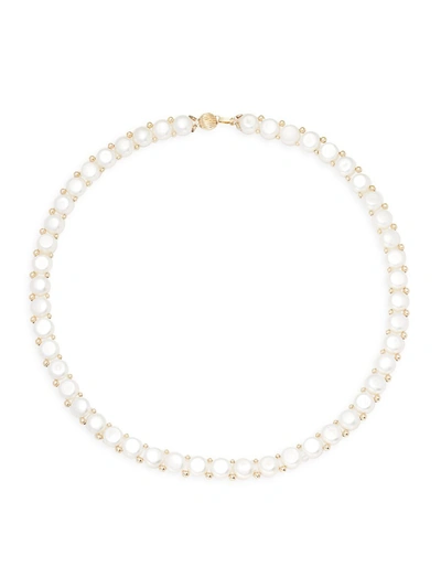 Belpearl Women's 8-9mm White Button Cultured Freshwater Pearl And 14k Yellow Gold Necklace
