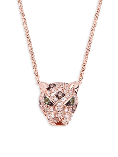 Effy Women's 14k Rose Gold, Diamond & Green Sapphire Panther Pendant Necklace