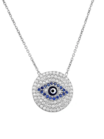 Gabi Rielle Women's Sterling Silver White & Blue Crystal Evil-eye Pendant Necklace