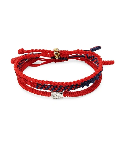 Jean Claude Men's Set Of 3 Tibetan Buddha Bracelets In Red Multi